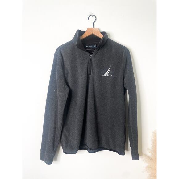 B1G2 FREE 🍁 Nautica Mens 1/4 Zip Fleece Jacket Medium Gray Preppy Gorpcore - Picture 1 of 6